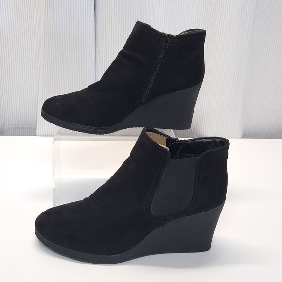 White Mountain Solange Black Wedge Chelsea Boots Size 12M Expandable Side & Zip - Picture 5 of 8